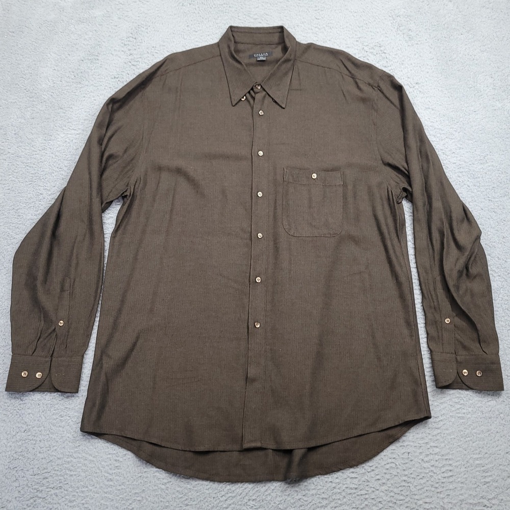 Tallia Uomo XL Brown Herringbone Long Sleeve‎ Button Up Casual Shirt Italy